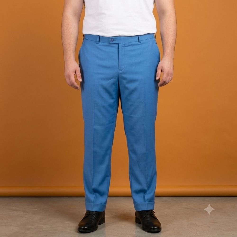 WHY NOT by LARRITUS Blue Dress Pants Mens Size 60 Blue Flat Front Slacks
